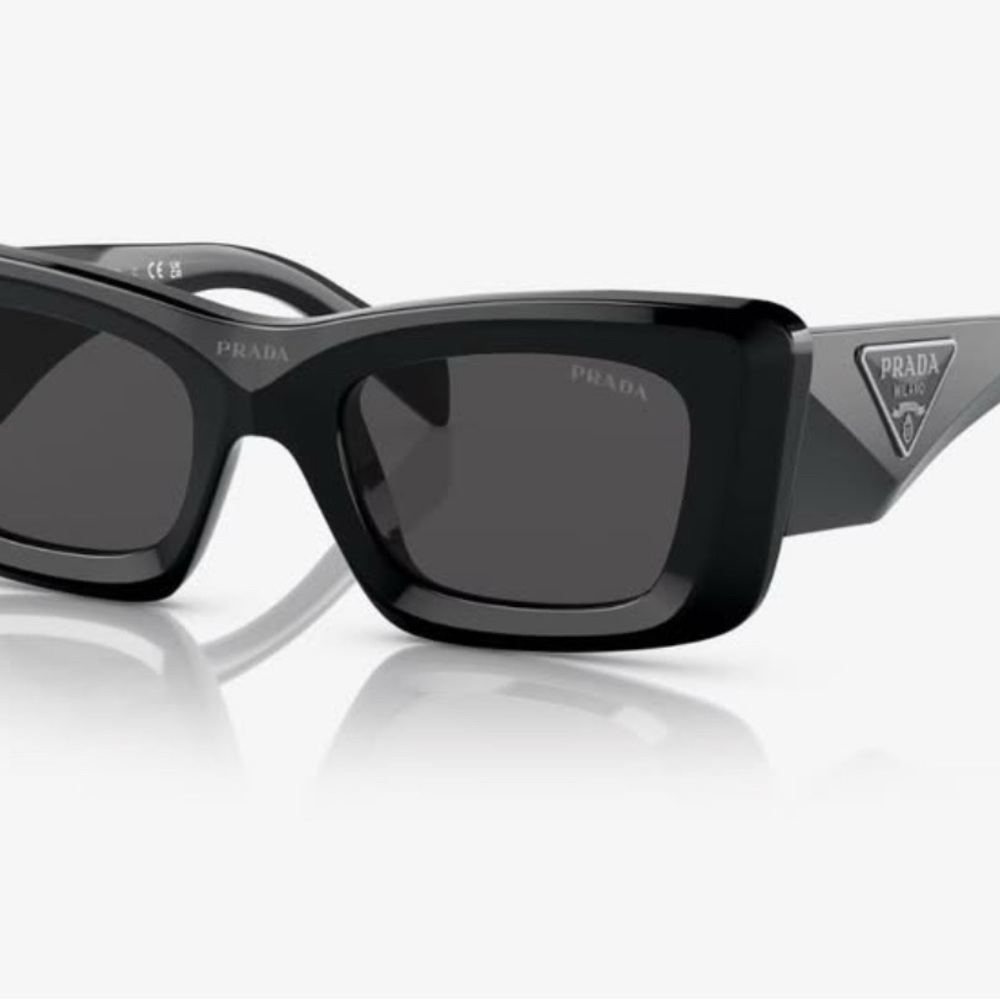 Prada Black Rectangular Sunglasses with Dark Gray Lenses
